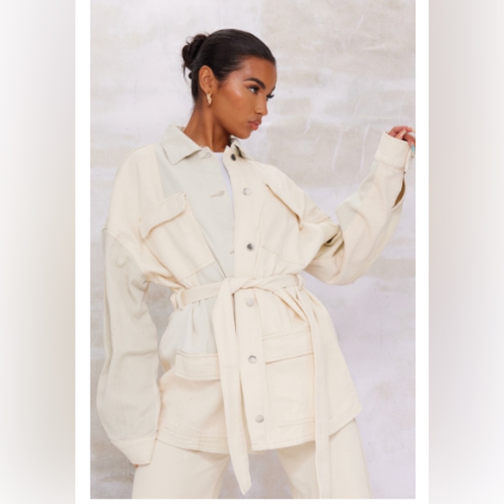 PLT off white denim cargo jacket